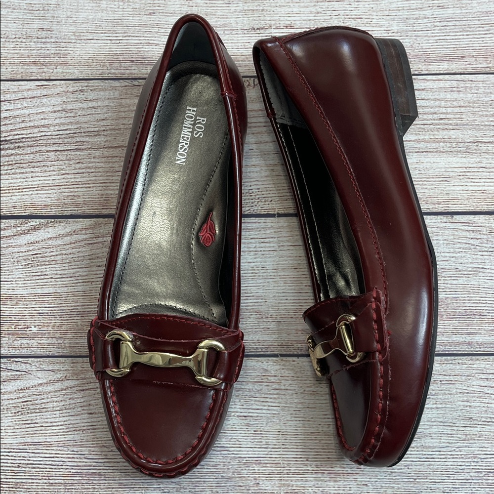 Ros Hommerson Regina Burgundy Leather Slip On Loafers EUC Size 7
